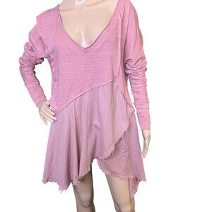 We The Free Pink Flowy Gauze Layered V-Neck Asymmetrical Long Sleeve Tunic XS La